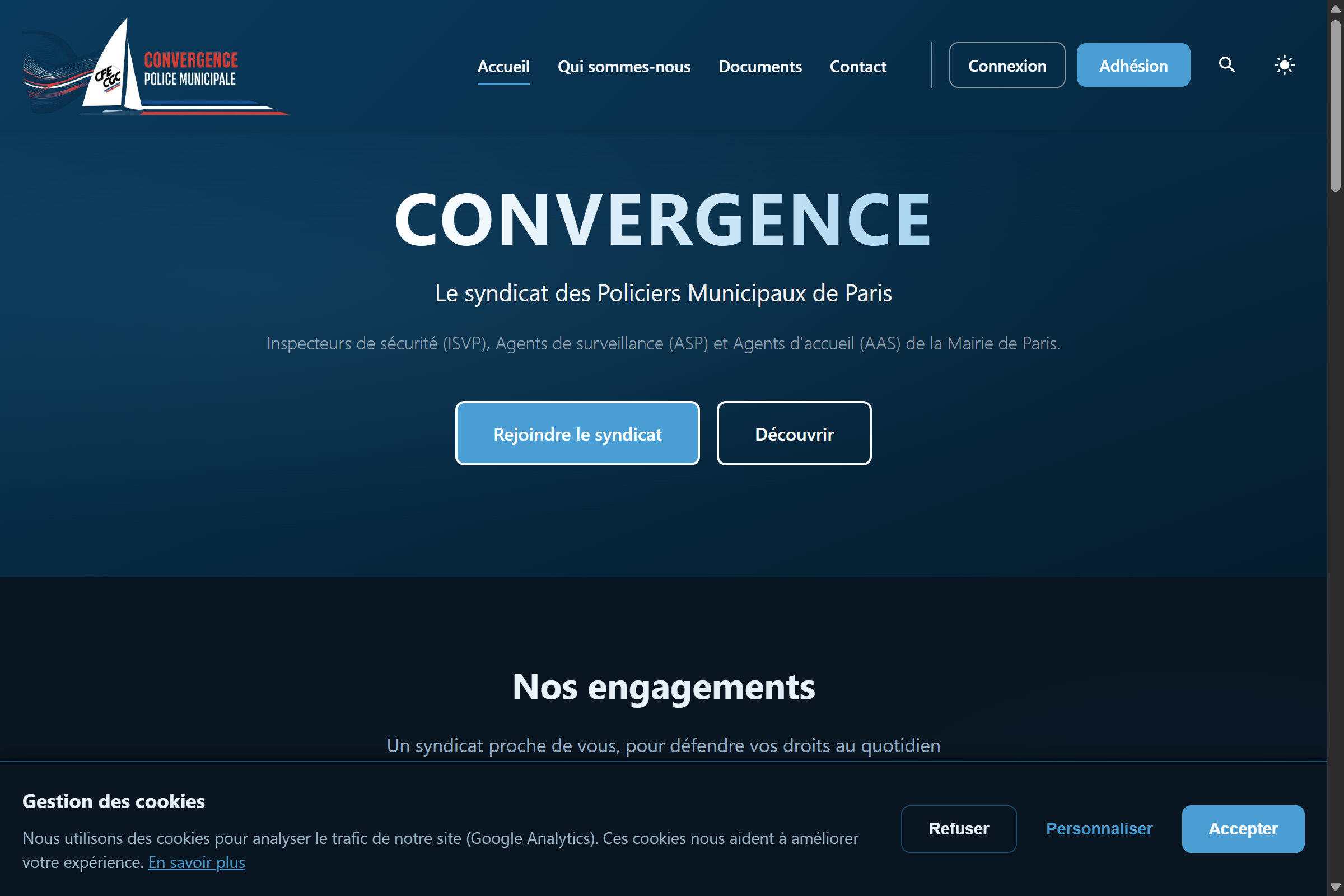 Site web Syndicat Convergence - Organisation syndicale développé par Trimko